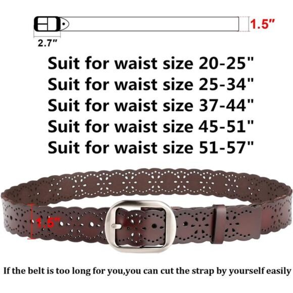 Women\'s Hollow Flower Genuine Leather Belt for Jeans Pants Wide Belt for Ladies
